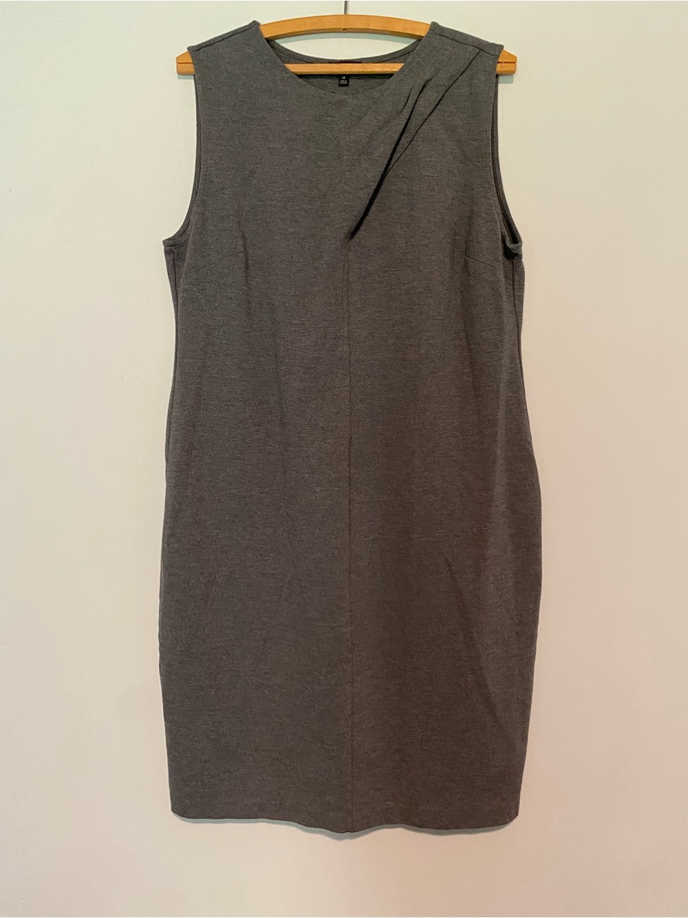 Talbots Womens Gray Sleeveless Pleat Neck Midi Dress Size 14 Career Workwear